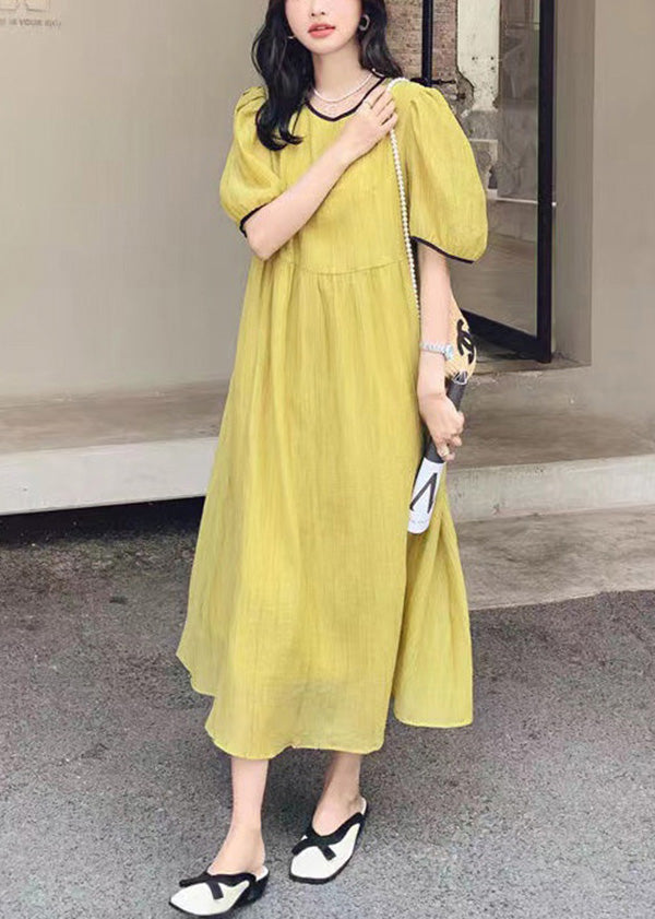 Women Yellow O Neck Patchwork Cotton Dress Summer XX024 SH-LF-SDL240611