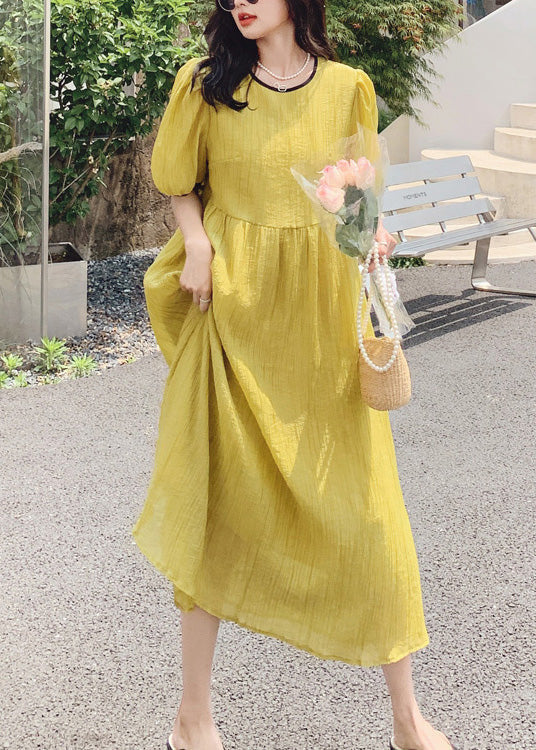 Women Yellow O Neck Patchwork Cotton Dress Summer XX024 SH-LF-SDL240611