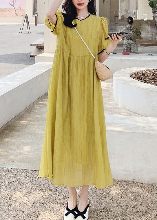 Women Yellow O Neck Patchwork Cotton Dress Summer XX024 SH-LF-SDL240611