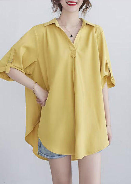 Summer Oversized Yellow Women Cotton Shirt FashionChic