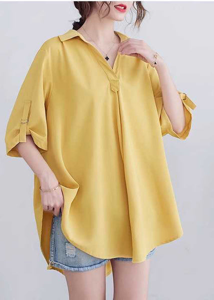 Summer Oversized Yellow Women Cotton Shirt FashionChic