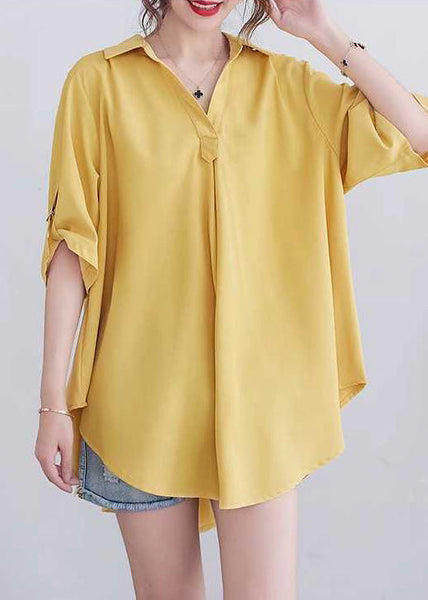 Summer Oversized Yellow Women Cotton Shirt FashionChic
