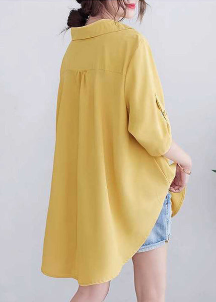 Summer Oversized Yellow Women Cotton Shirt FashionChic