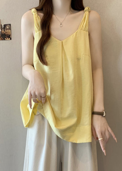 Tank Neck Solid Women Sleeveless Cotton Yellow V FashionChic