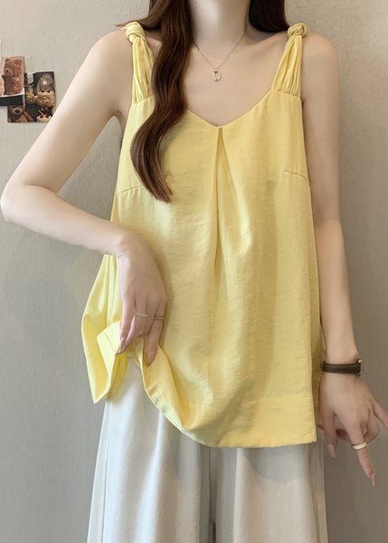Tank Neck Solid Women Sleeveless Cotton Yellow V FashionChic