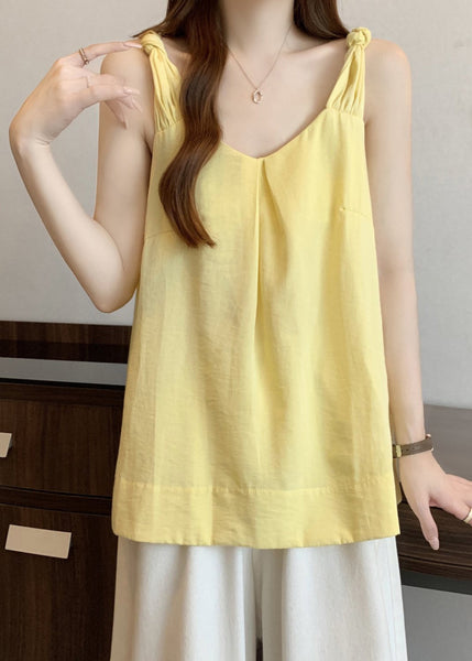 Tank Neck Solid Women Sleeveless Cotton Yellow V FashionChic