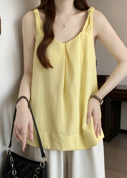 Tank Neck Solid Women Sleeveless Cotton Yellow V FashionChic
