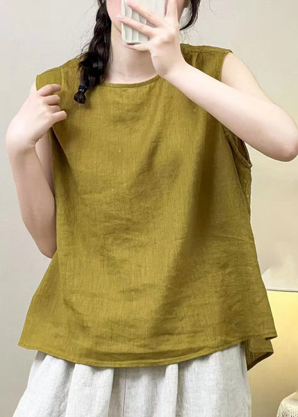 Summer Sides Linen Women Yellow Wear Blouses Both On FashionChic