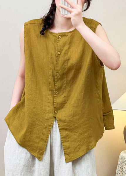 Summer Sides Linen Women Yellow Wear Blouses Both On FashionChic