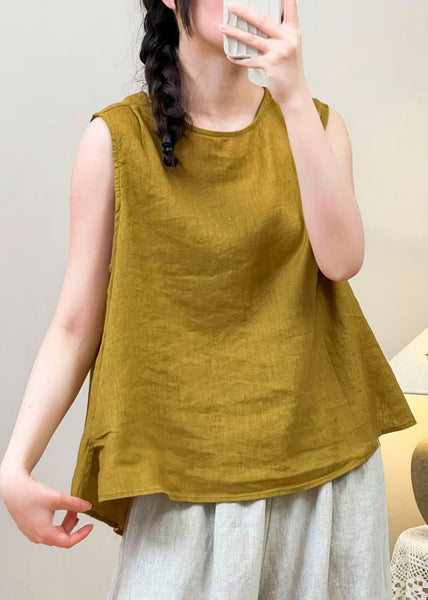 Summer Sides Linen Women Yellow Wear Blouses Both On FashionChic