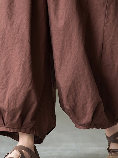 Plus Size  Women Cotton Linen Pocket Casual Lantern Pants RR1062 Buykud