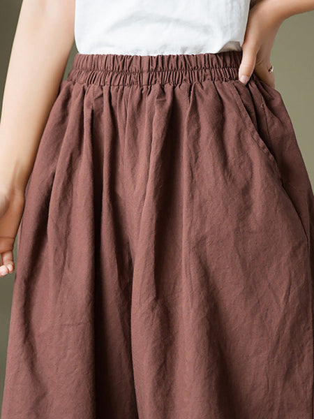 Plus Size  Women Cotton Linen Pocket Casual Lantern Pants RR1062 Buykud