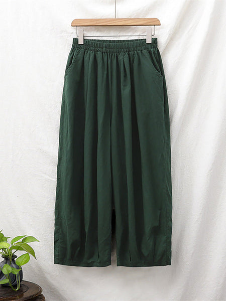 Plus Size  Women Cotton Linen Pocket Casual Lantern Pants RR1062 Buykud