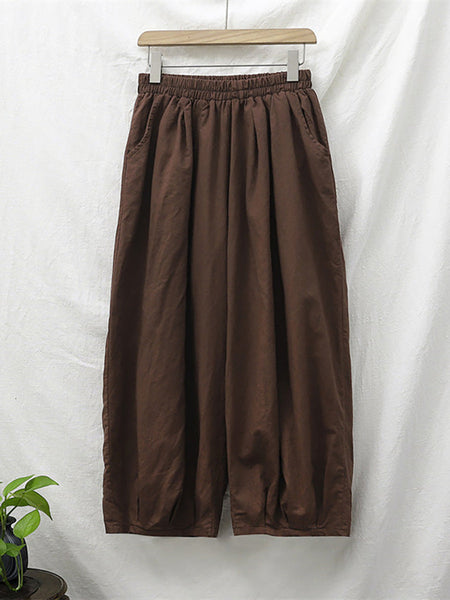 Plus Size  Women Cotton Linen Pocket Casual Lantern Pants RR1062 Buykud