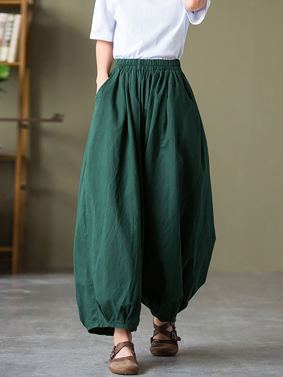 Plus Size  Women Cotton Linen Pocket Casual Lantern Pants RR1062 Buykud