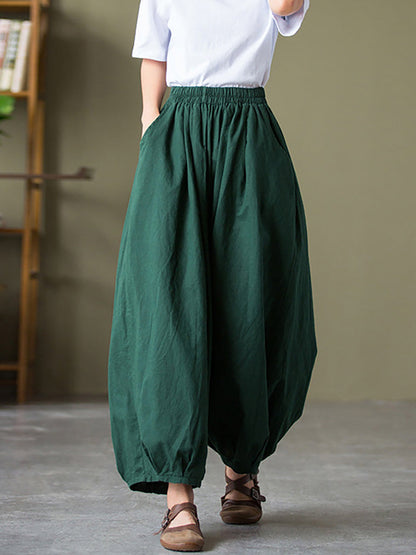 Plus Size  Women Cotton Linen Pocket Casual Lantern Pants RR1062 Buykud
