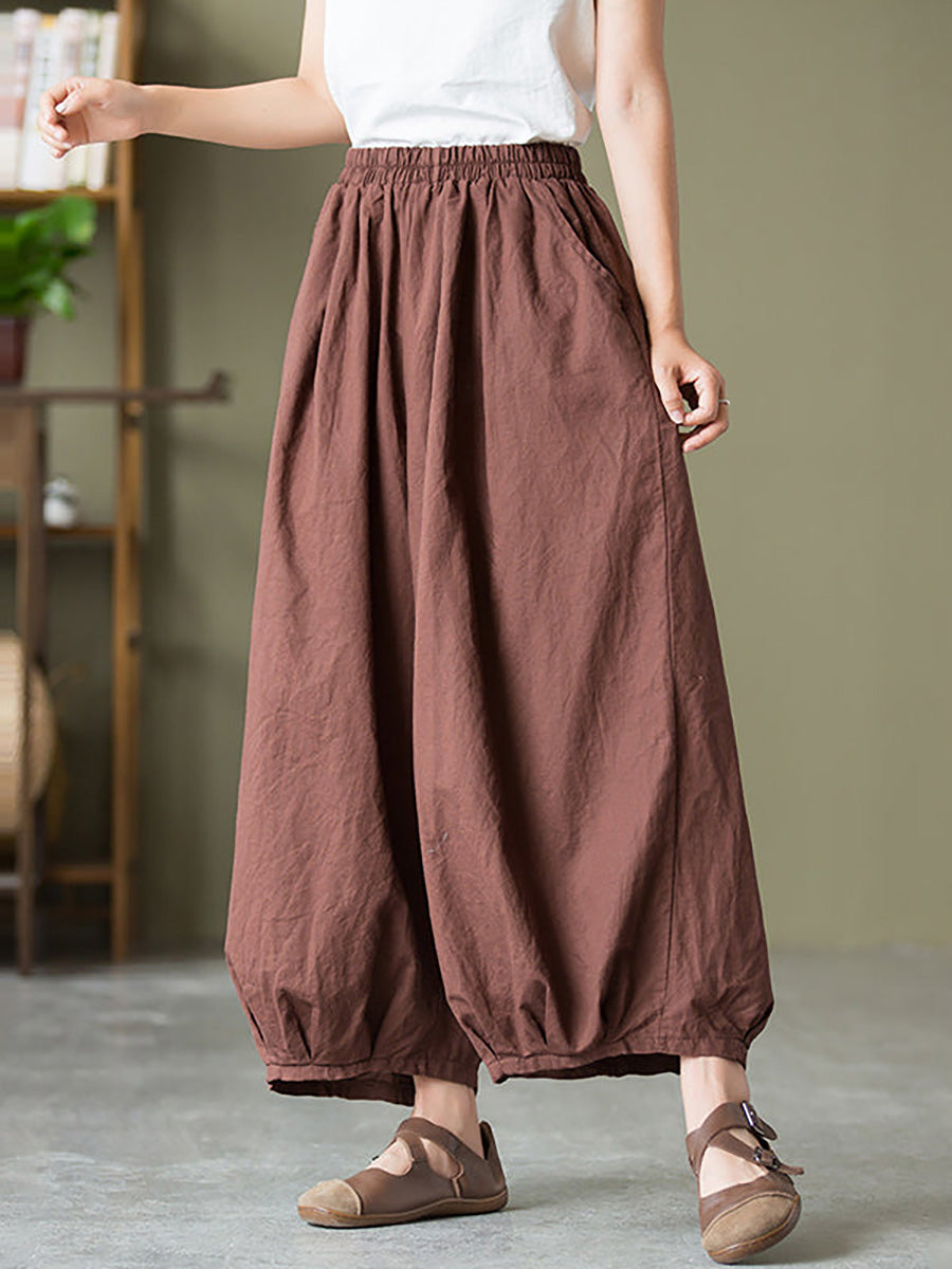Plus Size  Women Cotton Linen Pocket Casual Lantern Pants RR1062 Buykud