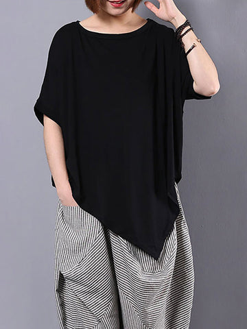 Plus Size Women Irregular Loose 100% Cotton T-Shirt AS1061 Ada Fashion