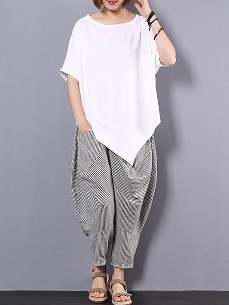 Plus Size Women Irregular Loose 100% Cotton T-Shirt AS1061 Ada Fashion