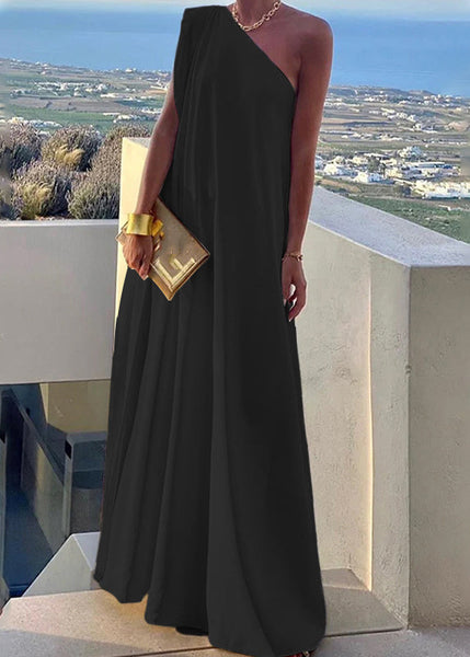 Long Shoulder White Solid Women's One Dress Summer FashionChic