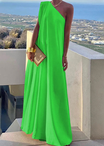 Long Shoulder White Solid Women's One Dress Summer FashionChic