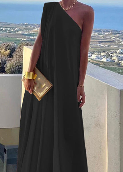 Long Shoulder White Solid Women's One Dress Summer FashionChic