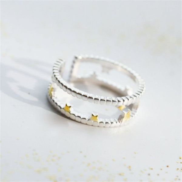 Open Silver Sterling Star Layered Ring FashionChic