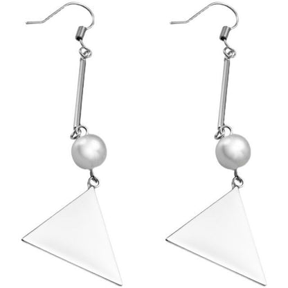 Earring Triangle Pearl Dangle Sterling Faux Silver FashionChic