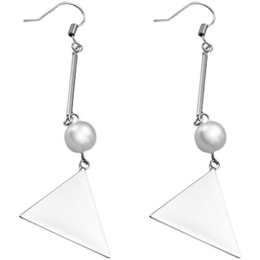 Earring Triangle Pearl Dangle Sterling Faux Silver FashionChic