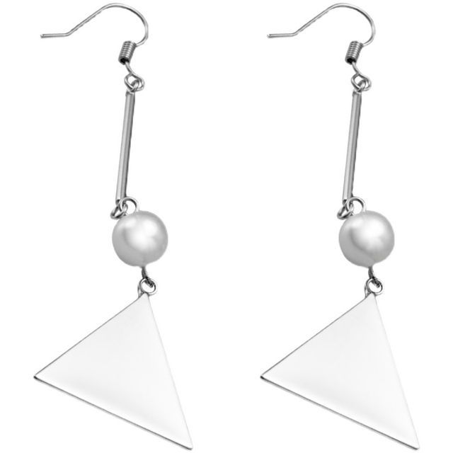 Earring Triangle Pearl Dangle Sterling Faux Silver FashionChic