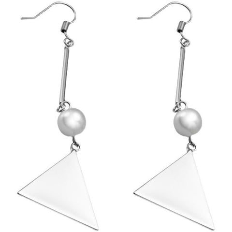 Earring Triangle Pearl Dangle Sterling Faux Silver FashionChic