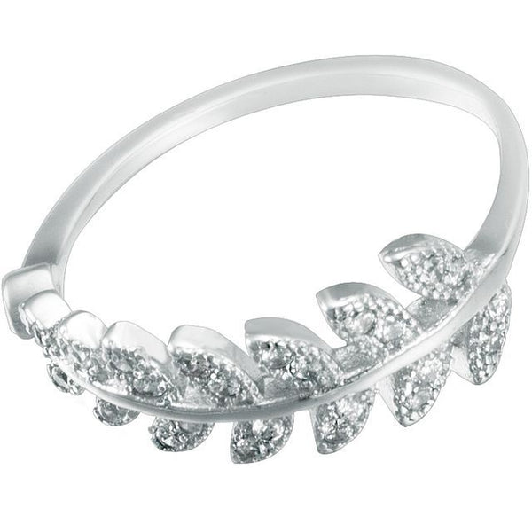 Sterling Silver Open Ring Rhinestone Leaf FashionChic