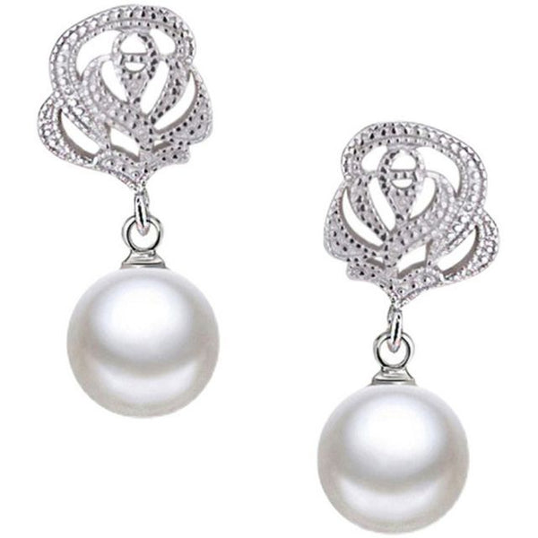Rhinestone Dangle Pearl Earring Rose Faux FashionChic