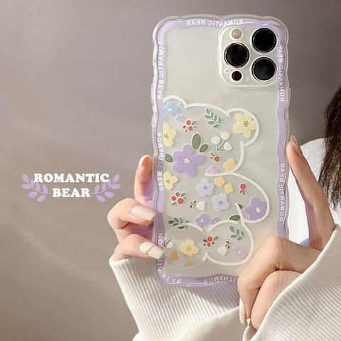 Bear Flower Phone Case Transparent FashionChic