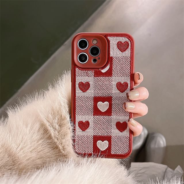 Heart Case Print Plaid Phone FashionChic