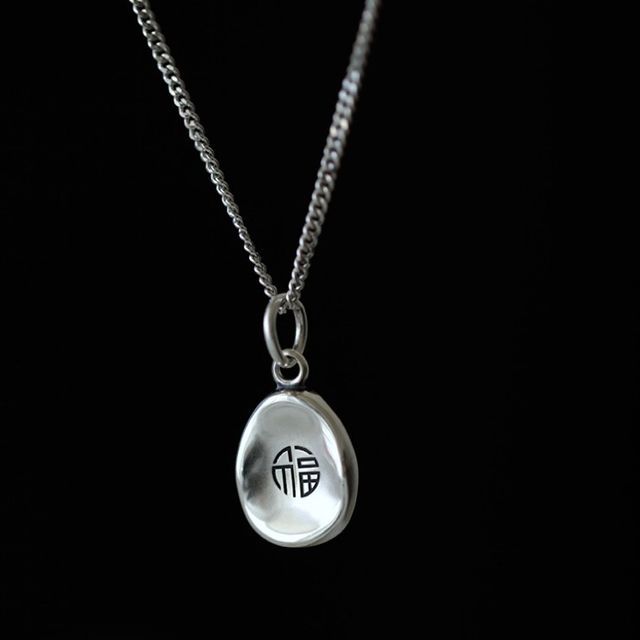 Silver Necklace Pendant Characters Chinese FashionChic