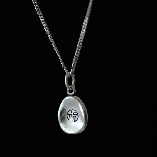 Silver Necklace Pendant Characters Chinese FashionChic