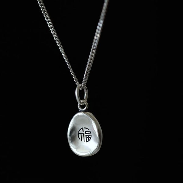 Silver Necklace Pendant Characters Chinese FashionChic
