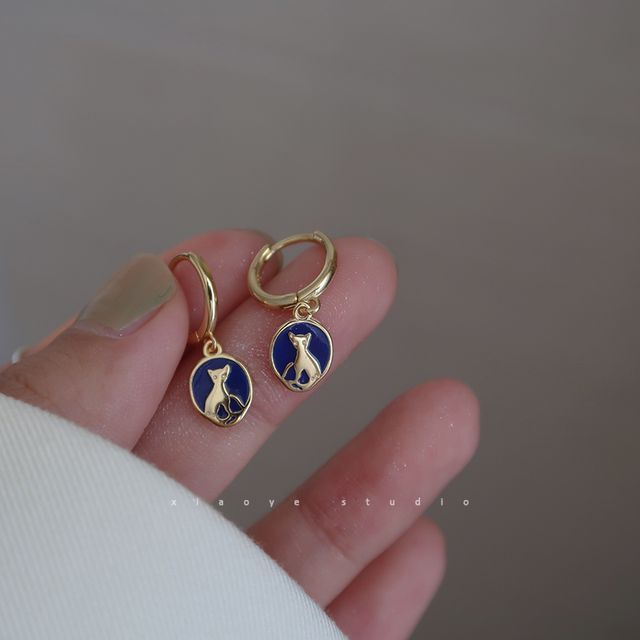 Earring Dangle Cat Silver Sterling FashionChic