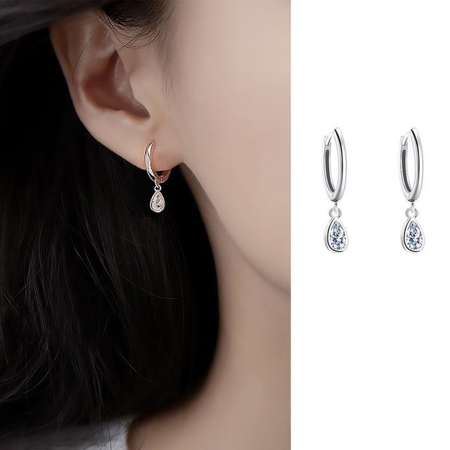 Sterling Earring Dangle Droplet Rhinestone Silver FashionChic
