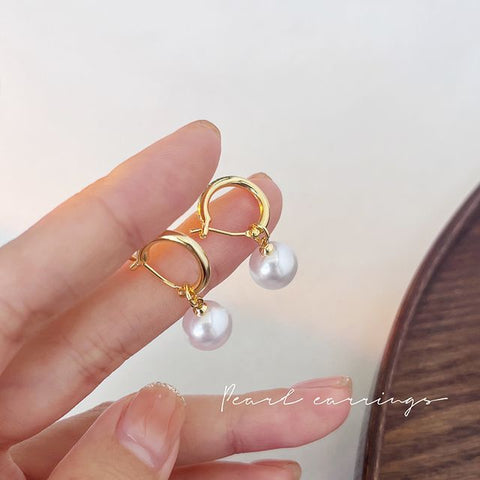 Pearl Faux Earring Dangle Silver Sterling FashionChic