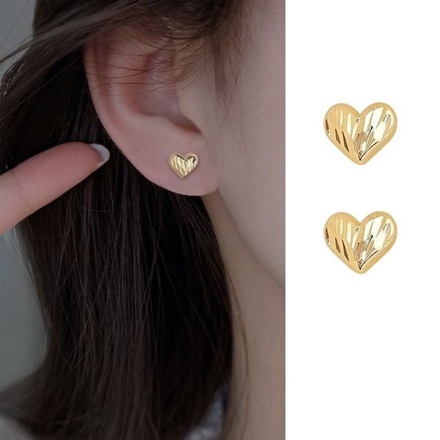 Sterling Earring Heart Silver Textured FashionChic