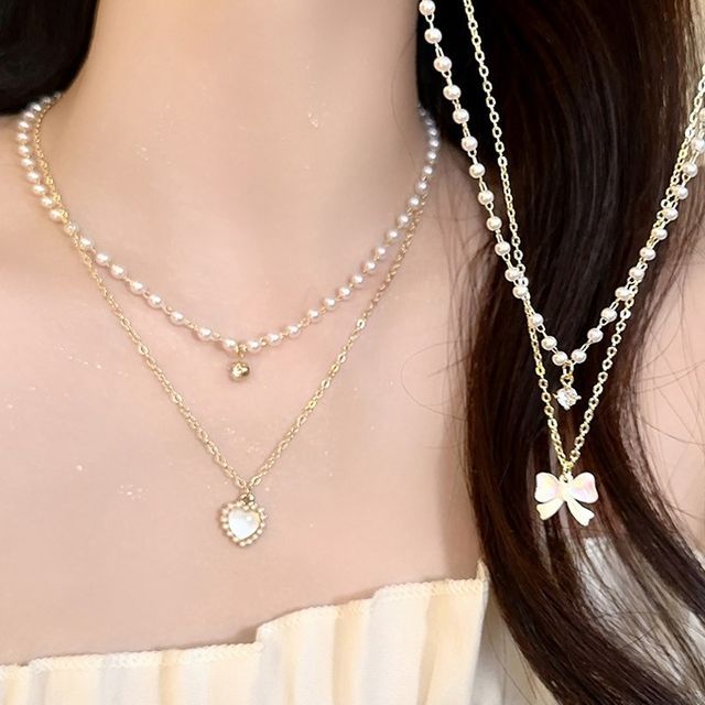 Necklace Faux Pearl Layered FashionChic