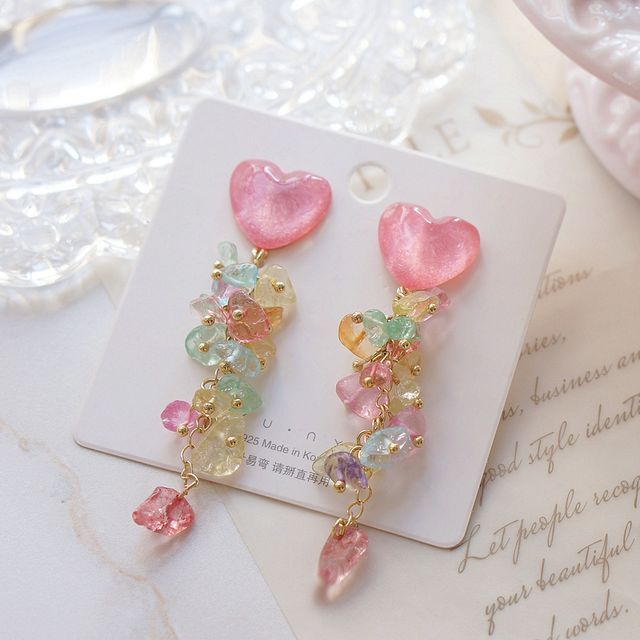 Dangle Floral Earring Acrylic Heart FashionChic