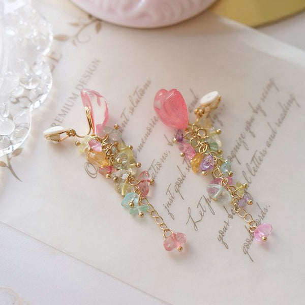 Dangle Floral Earring Acrylic Heart FashionChic