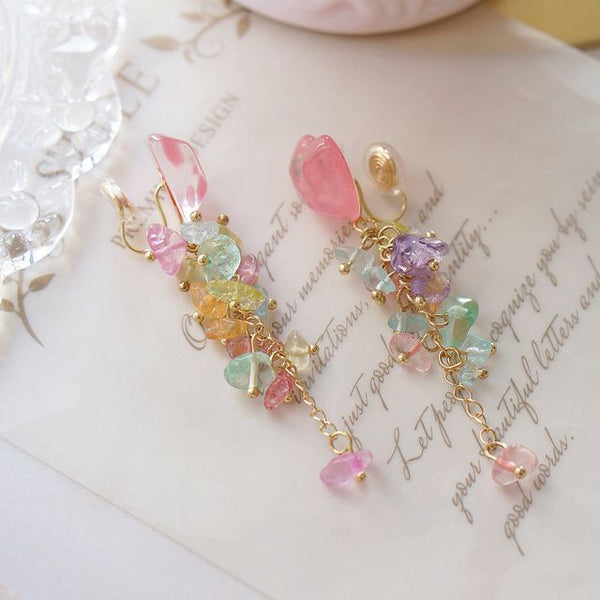 Dangle Floral Earring Acrylic Heart FashionChic