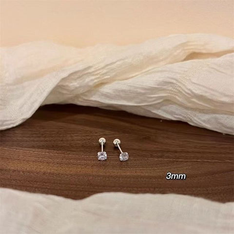 (Various Sterling Designs) Barbell Earring Silver Rhinestone FashionChic