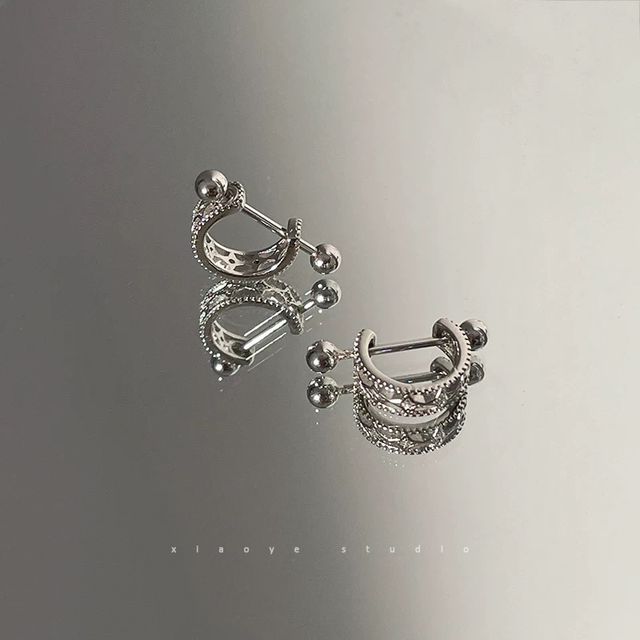 Silver Huggie Sterling Barbell Earring Cutout FashionChic