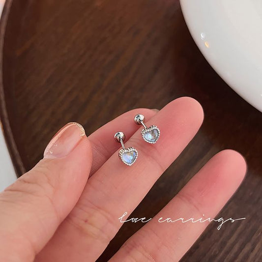Moonstone Heart Silver Earring Barbell Sterling FashionChic