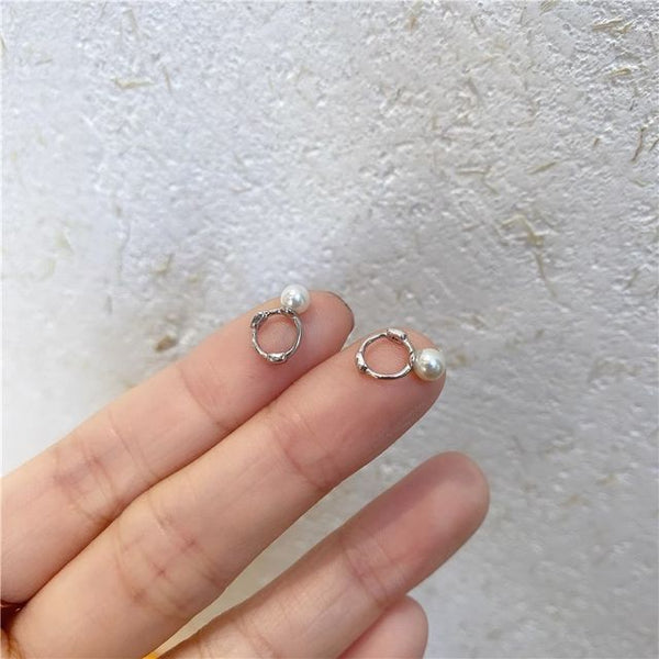 Huggie Pearl Sterling Earring Faux Silver FashionChic